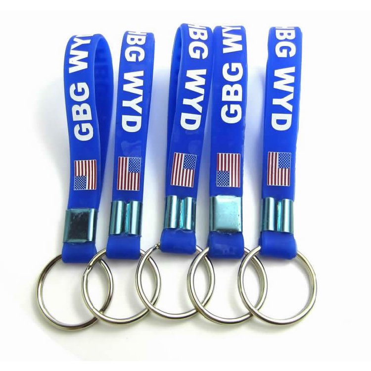 Screen Print Silicone Rubber Wristband Keychain for Promotional Gifts