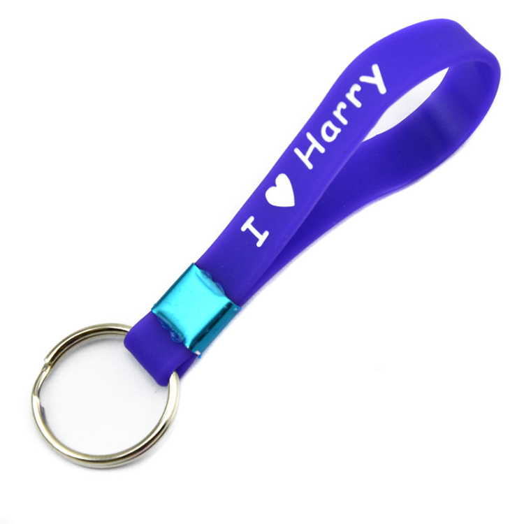 Screen Print Silicone Rubber Wristband Keychain for Promotional Gifts
