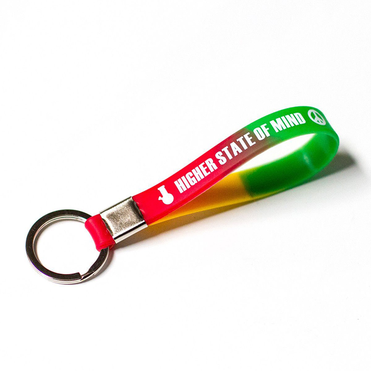 Screen Print Silicone Rubber Wristband Keychain for Promotional Gifts