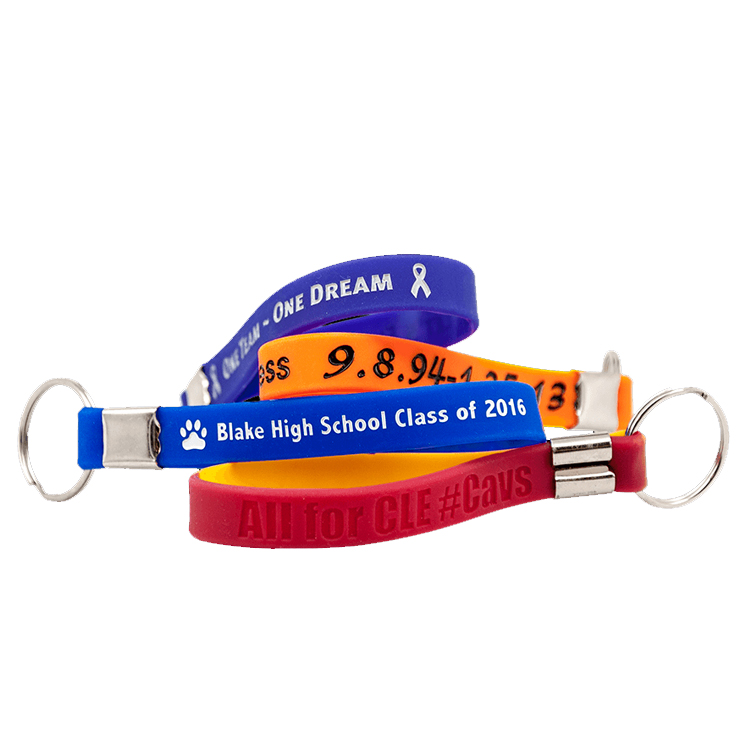 Custom Printed Promotional Silicone Wristbands with Keyrings