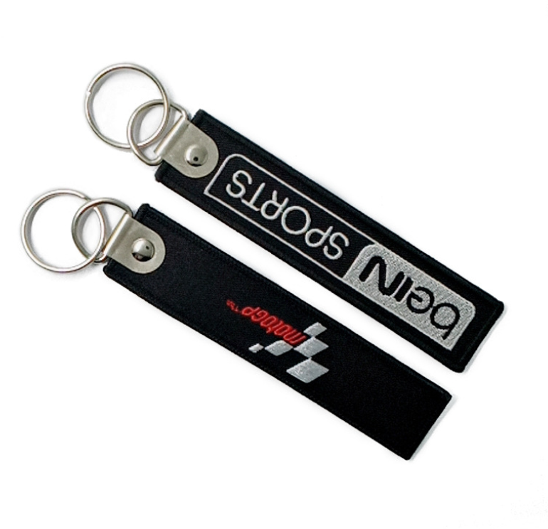 Double Sides Woven Logo Custom 3D Patch Keychains