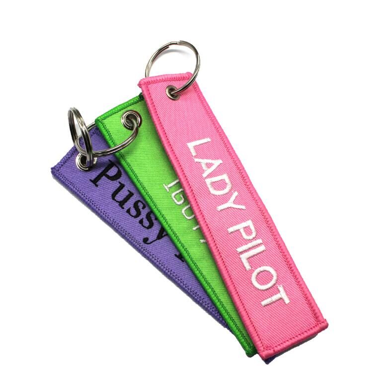 Promotional Embroidery Logo Woven Polyester Fabric Keychains 